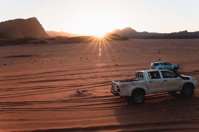 FROM PETRA | Full Day In Wadi Rum | Lunch Box & Admission fees included - 4x4 Jeep Time in Wadi Rum: Lawrence Spring, Dunes, and Canyon Walks
